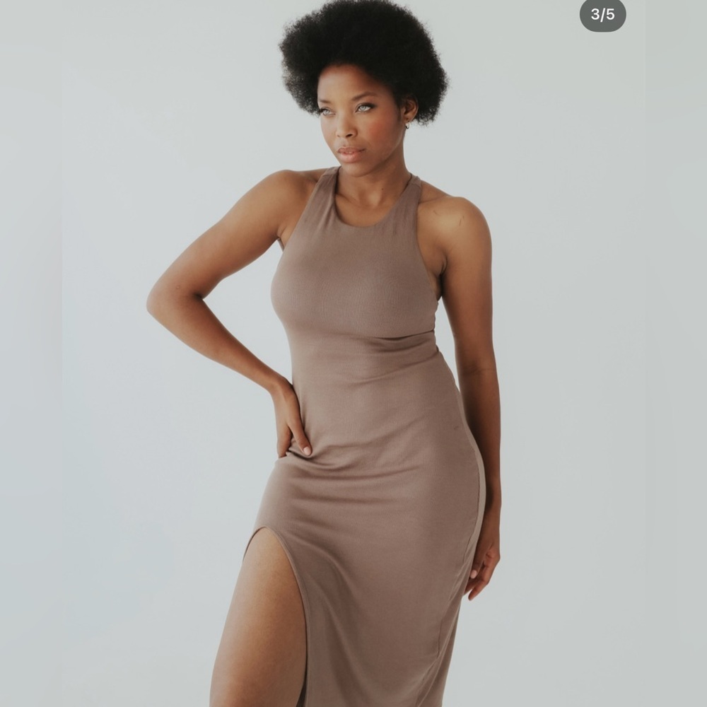 Klassy Network Ribbed Racerback Midi Dress in mocha brown Size XXL